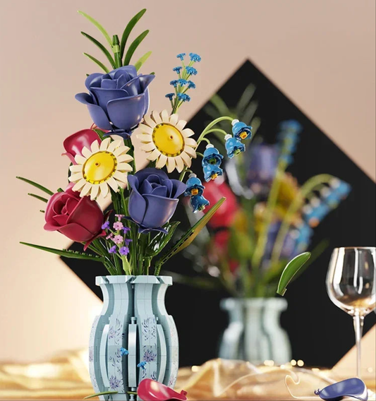 13067 青と白の磁器模擬花の花束 アセンブリビルディングブロック