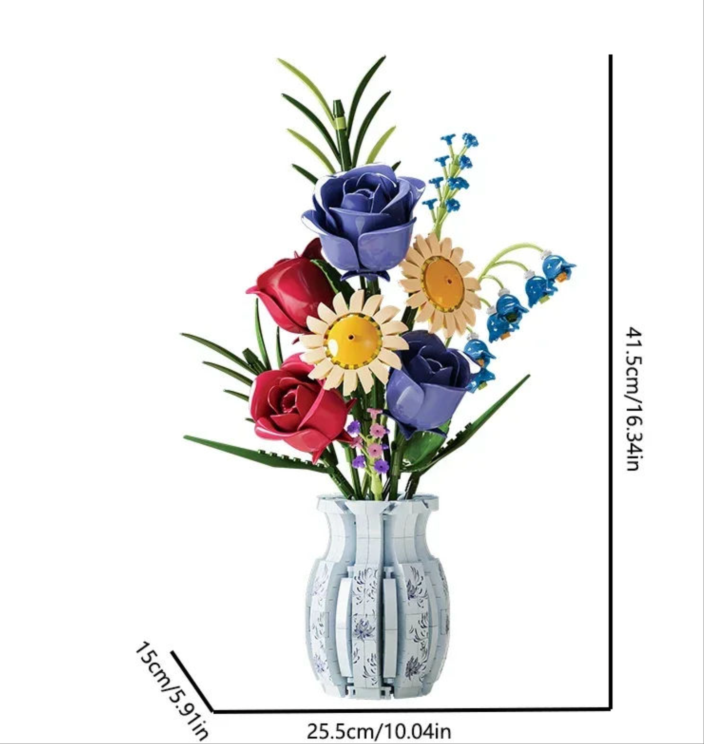 13067 青と白の磁器模擬花の花束 アセンブリビルディングブロック