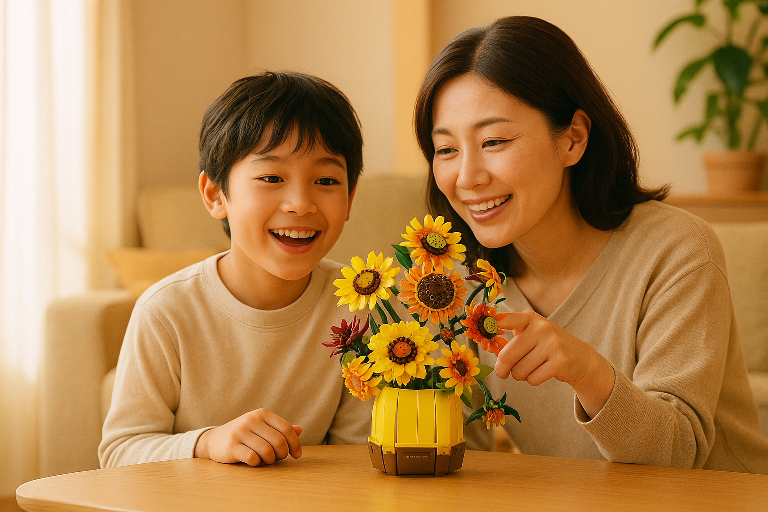 日本母子欣赏向日葵积木套装主页横幅 - 直接替换版