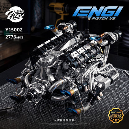 スポーツカー V8 エンジンモデルビルディングレンガ MOC Y15002 モーターブロックハイテクパワーパック 大人向けコレクションギフト