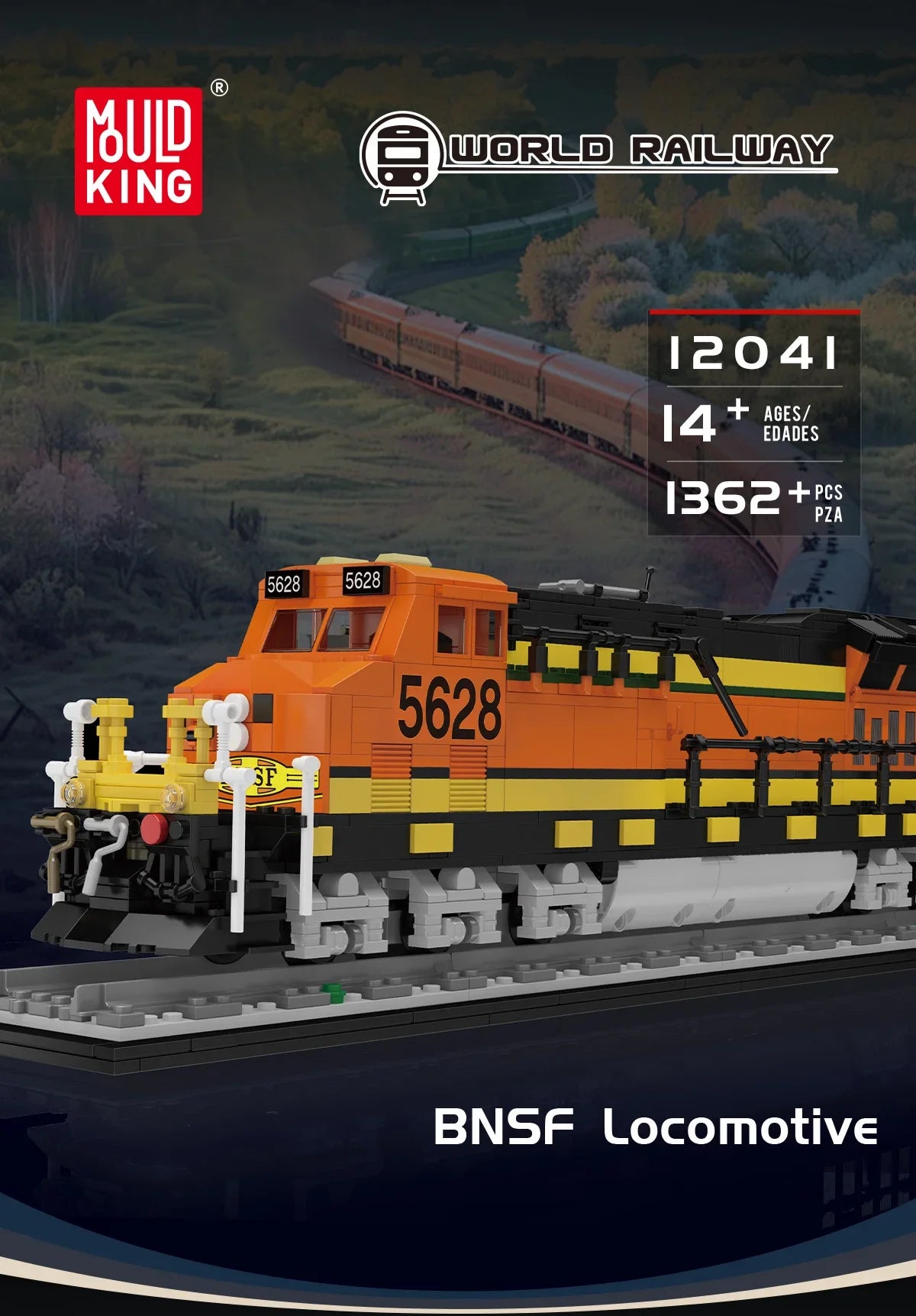 モールドキング 12041 BNSF機関車 組み立てブロック 1362ピース ミニブロック アプリ制御 モデルトレインセット