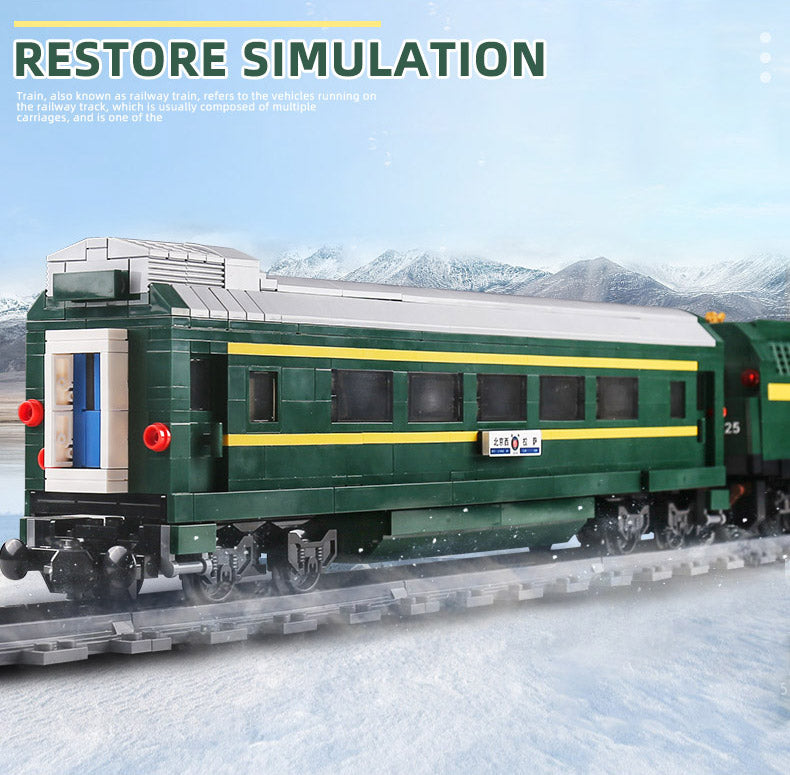 金型王 MOC市シリーズ QJ蒸気機関車 リモート列車ビルディングブロック