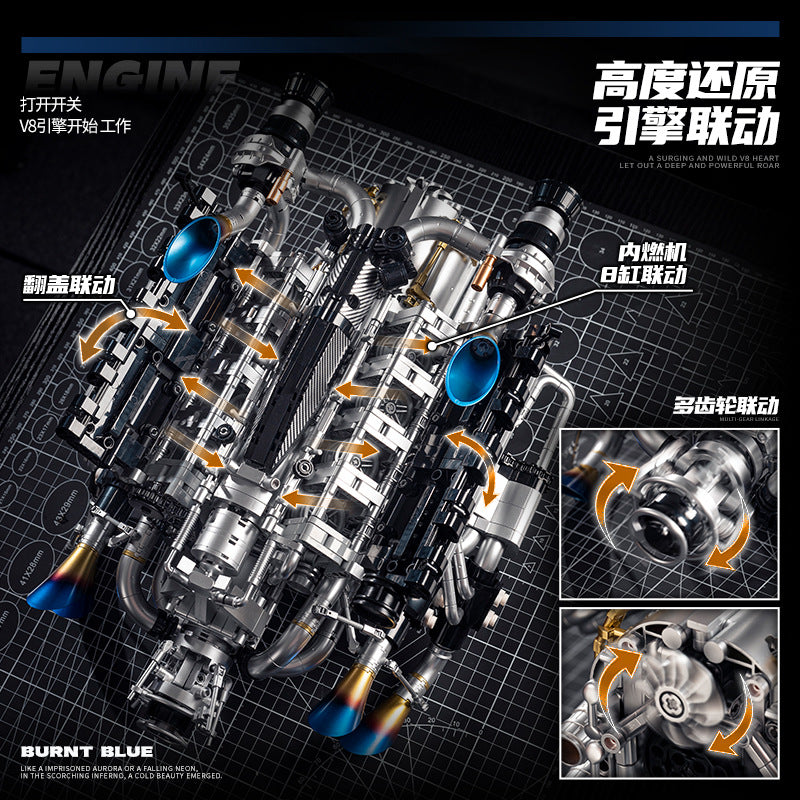 スポーツカー V8 エンジンモデルビルディングレンガ MOC Y15002 モーターブロックハイテクパワーパック 大人向けコレクションギフト