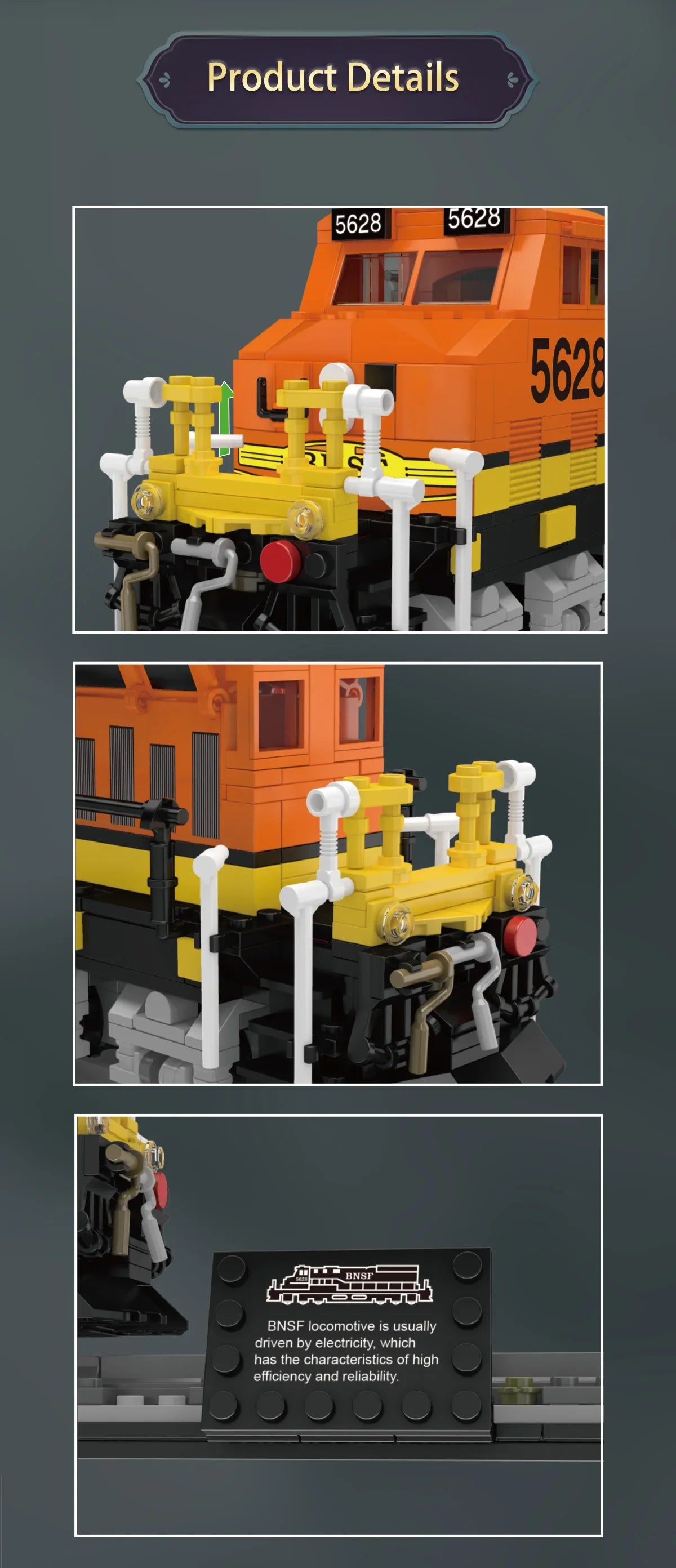 モールドキング 12041 BNSF機関車 組み立てブロック 1362ピース ミニブロック アプリ制御 モデルトレインセット