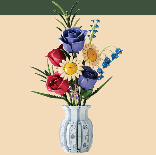 13067 青と白の磁器模擬花の花束 アセンブリビルディングブロック